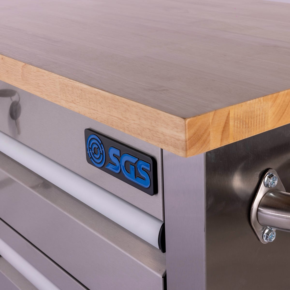 SGS 61in Stainless Steel 9 Drawer Tool Chest | Split Wooden Lift-Up Worktop